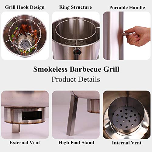 NEWCES Safety Certification Portable Charcoal Grill Barbecue BBQ Smoker Grill Stainless Steel BBQ Hanger Grill for Outdoor Camping Garden Backyard Cooking Picnic Traveling