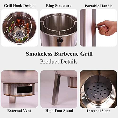 NEWCES Safety Certification Freestanding Barbecues Portable Barbecues BBQ Grills Stainless Steel Charcoal Barbecues Grills Combination Grill-Smokers for Picnic Garden Terrace Camping Travel