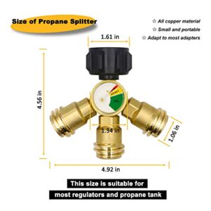 3 Way Propone Splitter QCC/POL (Propane Tank 3 Y Splitter Adapter) with Gauge and Shut-Off Valve, 3 Way Propane Gas Splitter for Propane Tank, which for Camping Stoves, BBQ Grills, RV Camper, etc.