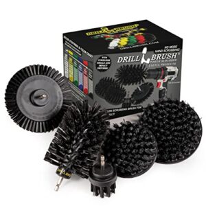 drill brush power scrubber by useful products – 4 piece black drillbrush ultra stiff cleaning brush set – metal brush for drill alternative – grill brush for cordless drill – grill grate cleaner brush