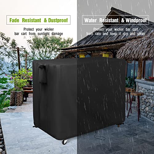 Guisong Outdoor Bar Cart Cover for Outdoor Rolling Wicker Bar Cart, Waterproof Cover for Outdoor Serving Cart, Heavy Duty Outdoor Beverage Cart Cover