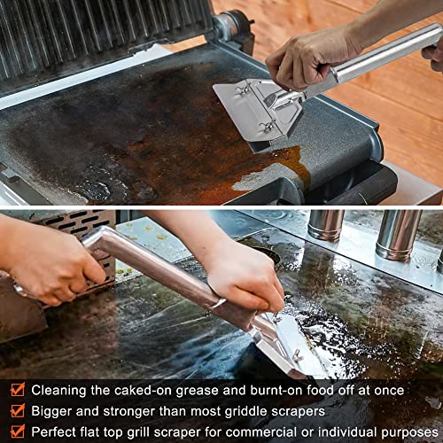 Grill Scraper W/ 5 Blades , Heavy Duty Rust Flat Top Grill Accessories with Blade Replacements , Commercial Griddle Scraper User-Friendly Barbecue Grill Cleaning Tool for Restaurants, Bars, Diners