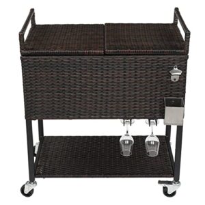 DZMARK 80QT Gradient Rattan with Wine Rack Stainless Steel Panel Drain Pipe Without Foam Freezer Incubator for Outdoor BBQ for Poolside, Backyard, Garden Powerful & Sturdy