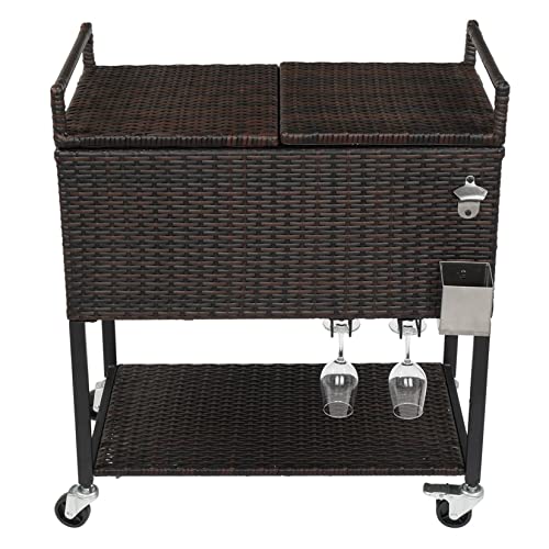 DZMARK 80QT Gradient Rattan with Wine Rack Stainless Steel Panel Drain Pipe Without Foam Freezer Incubator for Outdoor BBQ for Poolside, Backyard, Garden Powerful & Sturdy