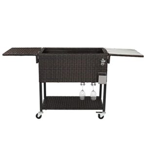 DZMARK 80QT Gradient Rattan with Wine Rack Stainless Steel Panel Drain Pipe Without Foam Freezer Incubator for Outdoor BBQ for Poolside, Backyard, Garden Powerful & Sturdy