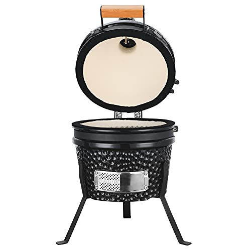 WHNB Mini Grill Garden Ceramic Charcoal Grills Multifunctional Outdoor Without Side Table-Black/13 Inch