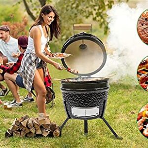 WHNB Mini Grill Garden Ceramic Charcoal Grills Multifunctional Outdoor Without Side Table-Black/13 Inch