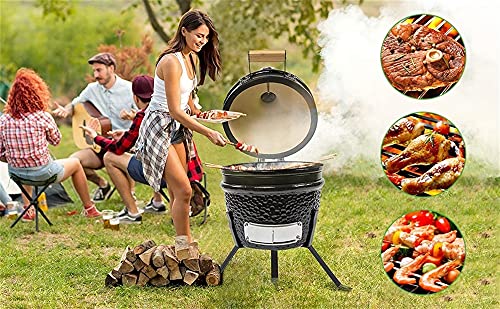 WHNB Mini Grill Garden Ceramic Charcoal Grills Multifunctional Outdoor Without Side Table-Black/13 Inch