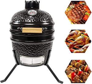 whnb 13 inch mini grill garden ceramic charcoal grills multifunctional outdoor without side table for bbq, camping and picnic -black