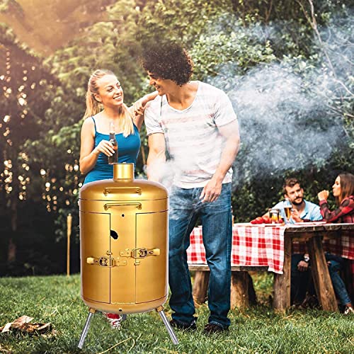 NEWCES Safety Certification Charcoal Barbecues Grills Freestanding Barbecues w/Lid & Grid Outdoor Portable Smoker BBQ for Picnic Garden Terrace Camping Travel Golden