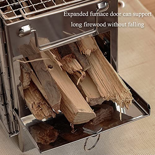SainSpeed Foldable Campfire Grill, Stainless Steel BBQ Grill with Carrying Bag, Outdoor Wood Stove Burner for Backyard Patio Cooking Hiking Backpacking Picnic Travel Party (M)