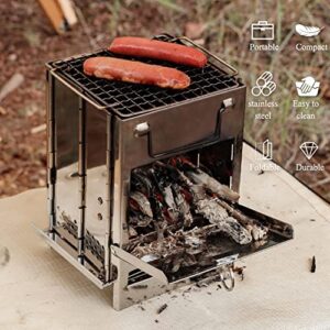 SainSpeed Foldable Campfire Grill, Stainless Steel BBQ Grill with Carrying Bag, Outdoor Wood Stove Burner for Backyard Patio Cooking Hiking Backpacking Picnic Travel Party (M)