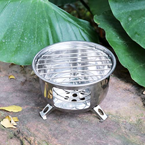 INOOMP 1set Folding Barbecue Backing Tabletop Outdoor Camping Stainless Grill Small Garden Wood Portable Travel Picnic Charcoal Bbq Steel Round Burning for Stove of