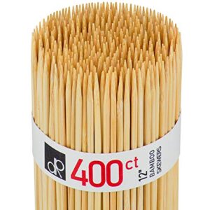 decorrack 400 natural bamboo skewer sticks, natural wood barbecue skewers for grilling, kabob, fruit, appetizers, cocktail, brunch, chocolate fountain, bbq skewers, 12 inch (pack of 400)