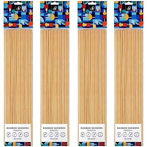 DecorRack 400 Natural Bamboo Skewer Sticks, Natural Wood Barbecue Skewers for Grilling, Kabob, Fruit, Appetizers, Cocktail, Brunch, Chocolate Fountain, BBQ Skewers, 12 inch (Pack of 400)