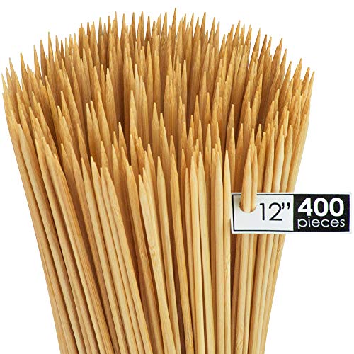 DecorRack 400 Natural Bamboo Skewer Sticks, Natural Wood Barbecue Skewers for Grilling, Kabob, Fruit, Appetizers, Cocktail, Brunch, Chocolate Fountain, BBQ Skewers, 12 inch (Pack of 400)