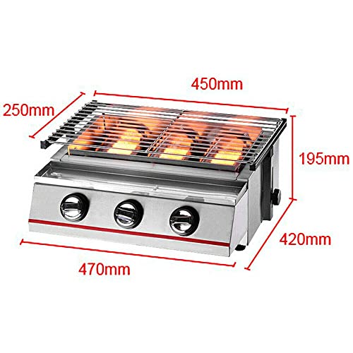 Stainless Steel Gas BBQ Grill with 3 Burners, Portable Propane BBQ Barbecue Deck Patio Fry Cooker Tabletop Cooker for Backyard Outdoor Garden Commercial