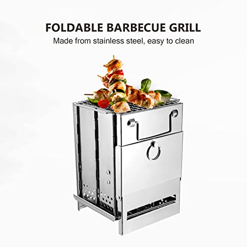 MengK Wood Stove Stainless Steel Foldable Mini Charcoal Grill Lightweight Barbecue Grill for Camping Garden Outdoor Picnic