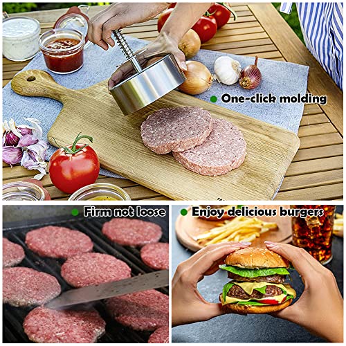 Kayzyue Adjustable Burger Press Stainless Steel Hamburger Patty Maker Non Stick Burger Maker Smash Burger Mold for Veggie Meat Beef Pork Lamb Cheese Halal BBQ Barbecue Grill - with 100 Wax Paper