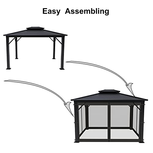 SunCula Replacement Universal Gazebo Netting 4 Panels with Zipper for Garden Patio Yard, ONLY Netting(10'x10', Black)