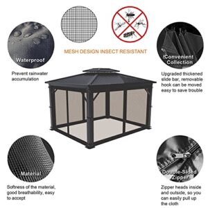 SunCula Replacement Universal Gazebo Netting 4 Panels with Zipper for Garden Patio Yard, ONLY Netting(10'x10', Black)