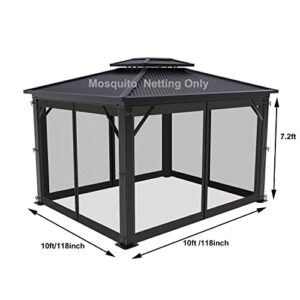 SunCula Replacement Universal Gazebo Netting 4 Panels with Zipper for Garden Patio Yard, ONLY Netting(10'x10', Black)