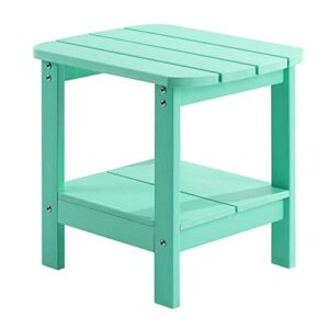 luxspire outdoor side table, weather resistant adirondack side table, double-layer small patio porch balcony end table, rectangular poly plastic tea coffee table for deck garden furniture, turquoise
