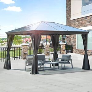 essential lounger 12ftx10ft hardtop gazebo, outdoor aluminum metal gazebo tent, 99% uv rays block,100% waterproof polycarbonate gazebo canopy with curtain screens, for outdoor patio garden