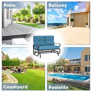 Incbruce Outdoor Glider Rocking Chair Patio Glider Bench for 2 Person, Porch Loveseat Seating Patio Steel Frame Chair Set with Cushion for Porch, Patio, Garden (Blue)