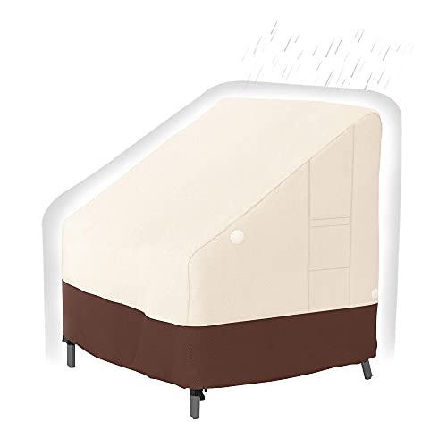 Tuyeho Patio Chair Covers, Outdoor High Back Chair Cover, 600D Heavy Duty and Waterproof Outdoor Patio Furniture Cover, Tear-Resistant, 35" D x 28" W x 35" H, Beige & Brown