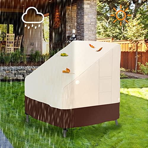 Tuyeho Patio Chair Covers, Outdoor High Back Chair Cover, 600D Heavy Duty and Waterproof Outdoor Patio Furniture Cover, Tear-Resistant, 35" D x 28" W x 35" H, Beige & Brown