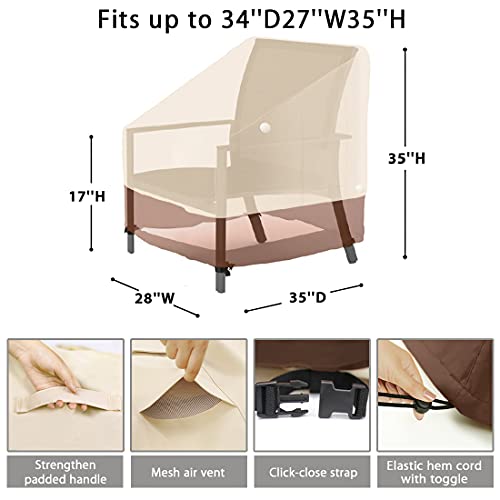 Tuyeho Patio Chair Covers, Outdoor High Back Chair Cover, 600D Heavy Duty and Waterproof Outdoor Patio Furniture Cover, Tear-Resistant, 35" D x 28" W x 35" H, Beige & Brown