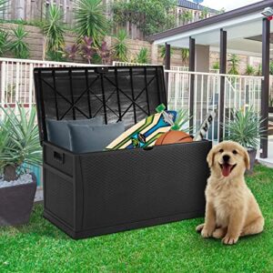 SUNCROWN 120 Gallon Outdoor Storage Box Waterproof Resin Storage Bench Deck Box with Handles for Patio Furniture Cushions, Toys and Garden Tools, Black