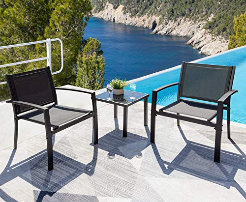 Tuoze 3 Pieces Patio Furniture Set Outdoor Garden Conversation Sets Modern Porch Furniture Lawn Chairs with Glass Coffee Table for Poolside Backyard Balcony