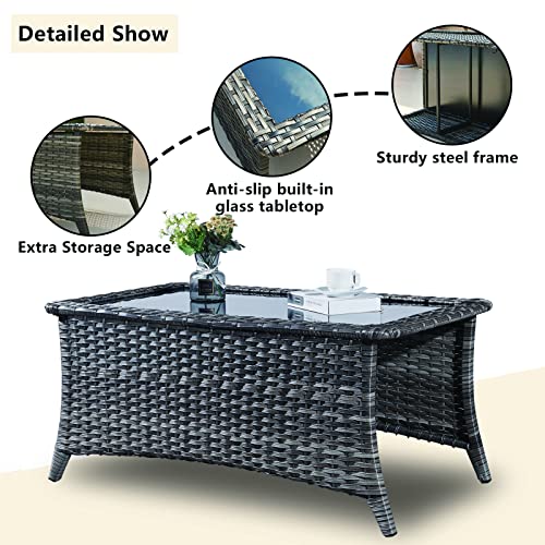 Rilyson 6PC Patio Furniture Set - Rattan Wicker Outdoor Sectional Conversation Sets with 2 Swivel Rocking Chairs,2 Ottomans,1 Loveseat and 1 Coffee Table for Porch Deck Garden(Mixed Grey/Grey)