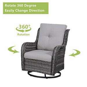 Rilyson 6PC Patio Furniture Set - Rattan Wicker Outdoor Sectional Conversation Sets with 2 Swivel Rocking Chairs,2 Ottomans,1 Loveseat and 1 Coffee Table for Porch Deck Garden(Mixed Grey/Grey)