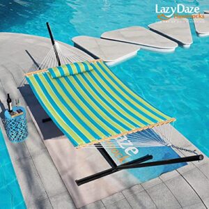 Lazy Daze Hammocks 12FT Quilted Fabric Hammock with Pillow, Double 2 Person Hammock with Spreader Bar for Outdoor Outside Patio Garden Yard Pool Beach QFH009