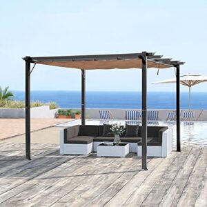 Outsunny 10' x 13' Outdoor Retractable Pergola Canopy, Aluminum Patio Pergola, Backyard Shade Shelter for Porch Party, Garden, Grill Gazebo - Charcoal Grey