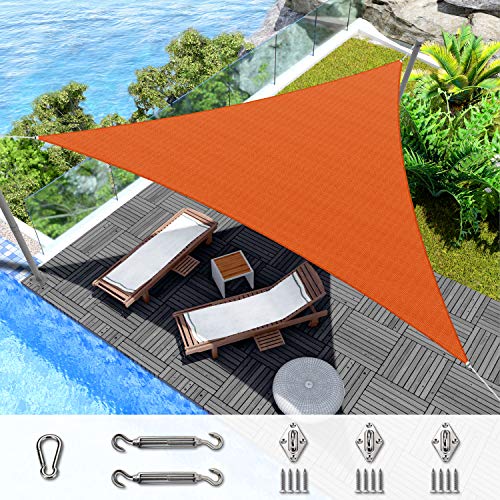 Windscreen4less Sun Shade Sail Canopy 12' x 12' x 12' in Orange with Commercial Grade for Patio Garden Outdoor Facility and Activities - Hardware Kits Included