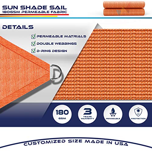 Windscreen4less Sun Shade Sail Canopy 12' x 12' x 12' in Orange with Commercial Grade for Patio Garden Outdoor Facility and Activities - Hardware Kits Included