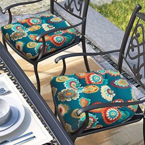 magpie fabrics outdoor/indoor tufted seat cushion with ties set of 2, 19″x19″ waterproof patio chair pads tatami for room garden balcony office decor(heronsbill turquoise green)
