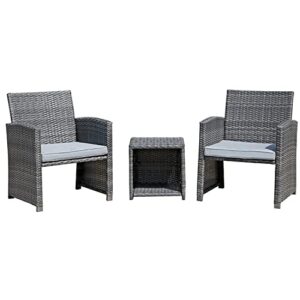 OC Orange-Casual 3 Piece Patio Furniture Set, Outdoor Wicker Conversation Set, Porch Chairs with Storage Coffee Table, Modern Rattan Bistro Set, Balcony Garden Deck Outside, Grey