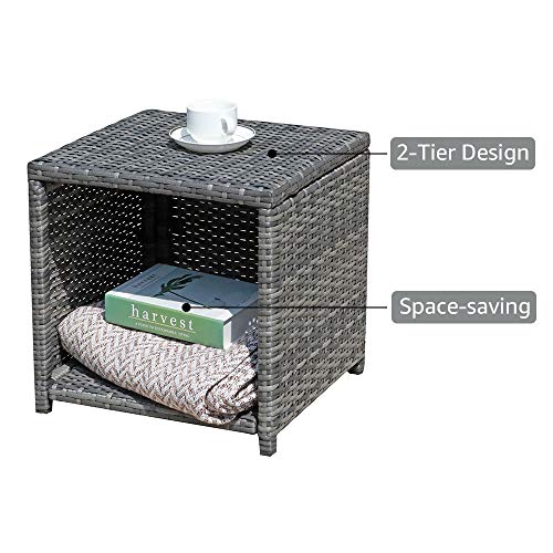 OC Orange-Casual 3 Piece Patio Furniture Set, Outdoor Wicker Conversation Set, Porch Chairs with Storage Coffee Table, Modern Rattan Bistro Set, Balcony Garden Deck Outside, Grey