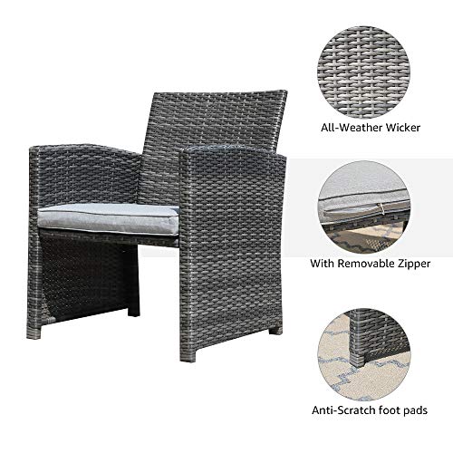 OC Orange-Casual 3 Piece Patio Furniture Set, Outdoor Wicker Conversation Set, Porch Chairs with Storage Coffee Table, Modern Rattan Bistro Set, Balcony Garden Deck Outside, Grey