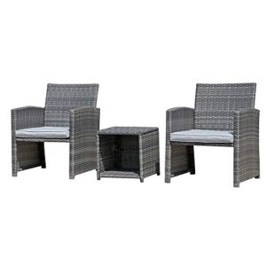 OC Orange-Casual 3 Piece Patio Furniture Set, Outdoor Wicker Conversation Set, Porch Chairs with Storage Coffee Table, Modern Rattan Bistro Set, Balcony Garden Deck Outside, Grey