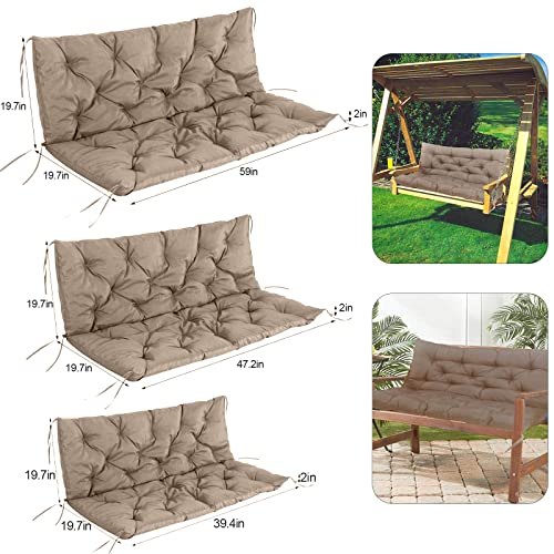 Swing Replacement Cushions with Backrest, Waterproof Bench Cushion for Outdoor Furniture 2-3 Seater Washable Swing Replacement Cushions, Overstuffed Swing Pad for Garden Patio (60x40 in, Khaki)