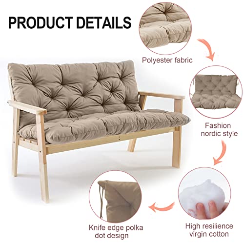 Swing Replacement Cushions with Backrest, Waterproof Bench Cushion for Outdoor Furniture 2-3 Seater Washable Swing Replacement Cushions, Overstuffed Swing Pad for Garden Patio (60x40 in, Khaki)