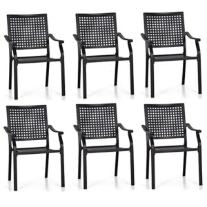 mfstudio 6 piece black patio dining chairs,stackable outdoor metal mesh chairs with armest for garden, poolside, backyard, bistro