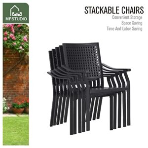 MFSTUDIO 6 Piece Black Patio Dining Chairs,Stackable Outdoor Metal Mesh Chairs with Armest for Garden, Poolside, Backyard, Bistro