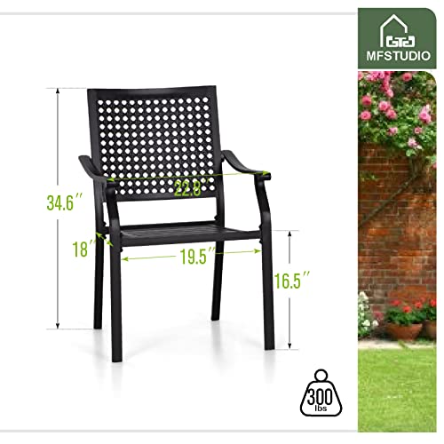 MFSTUDIO 6 Piece Black Patio Dining Chairs,Stackable Outdoor Metal Mesh Chairs with Armest for Garden, Poolside, Backyard, Bistro